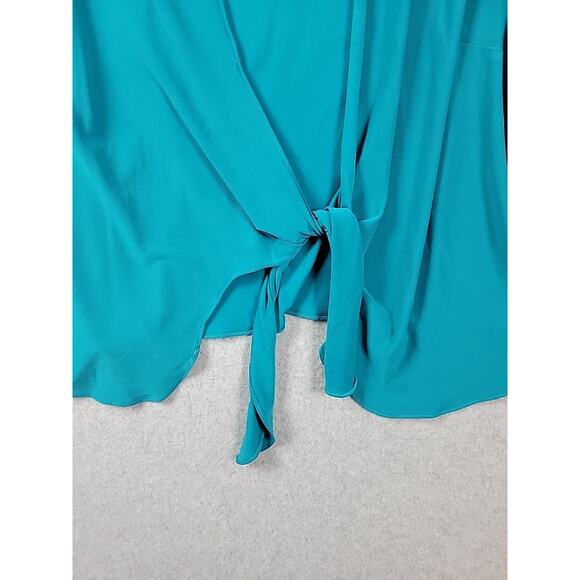 Perceptions Green 3/4 Gathered Sleeve Tie Front Cardigan Women's Plus 2X Stretch - Picture 6 of 13